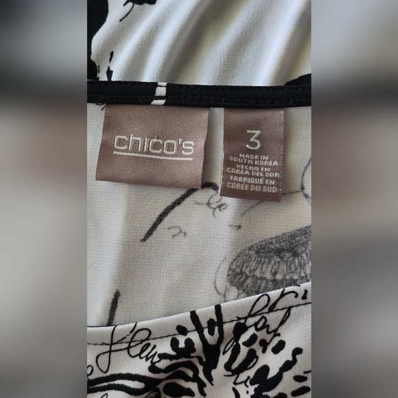 Chico's Knit Kit White Black Butterfly Floral Long Sleeve Top Sz 3 or L Gothic - Picture 10 of 14
